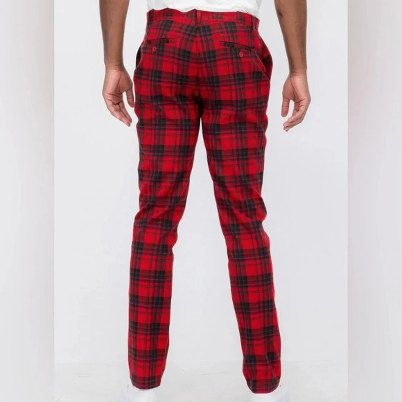 Red Plaid Trousersr Pants - Picture 3 of 6